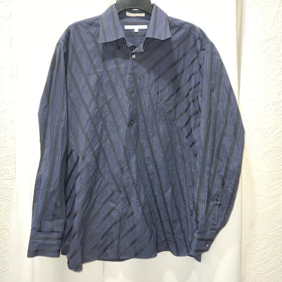Perry Ellis Blue and black stripe long sleeve button down shirt - Picture 1 of 6